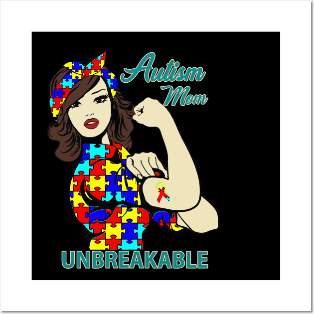 Autism Mom Life Messy Bun Mom Bandana Autism Mom Unbreakable T-Shirt Wall Art by igybcrew